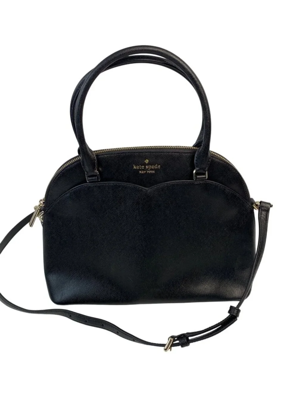 Kate Spade Black Leather Dome Satchel Crossbody Bag M 12 x 9 EUC Sylvia